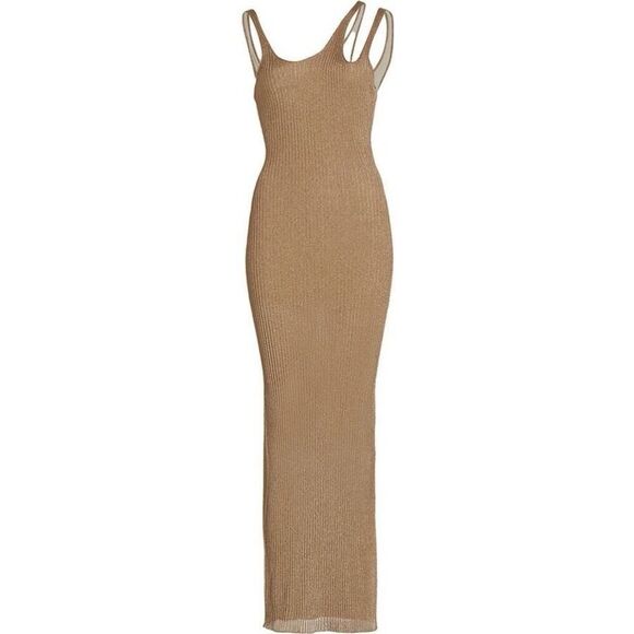 JONATHAN SIMKHAI Ivette Metallic Rib-Knit Midi-Dress - Picture 1 of 12